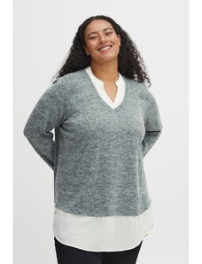 Grey Ladies Sweater with Shirt Inset Fransa - Ladies