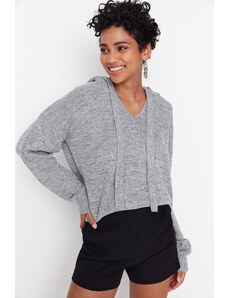 Trendyol szürke kapucnis kötöttáru pulóver