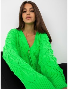 Fashionhunters Fluo green cardigan with openwork pattern RUE PARIS