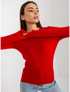 Fashionhunters Red women's classic sweater with a round neckline