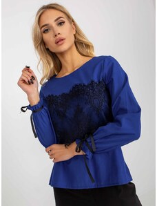 Fashionhunters Cobalt blue formal blouse with lace insert