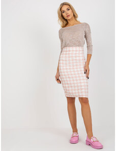 Fashionhunters Peach and white woolen tweed pencil skirt