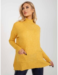 Fashionhunters Yellow long oversize sweater with pockets