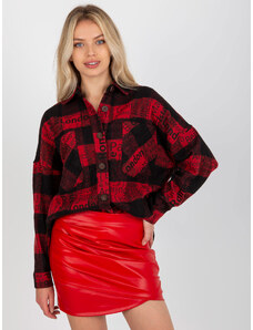 Fashionhunters Black and red plaid outer shirt with inscriptions