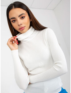 Fashionhunters Hölgy fehér bordázott pulóver garbóval