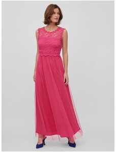 Sötét rózsaszín női maxi-ruha csipkével VILA Lynnea - Hölgyek