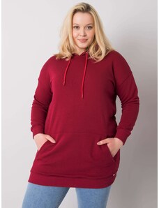 Fashionhunters Plusz méretű bordó pamut pulóver kapucnival