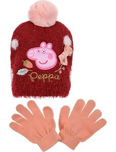 PEPPA PIG Peppa malac puha sapka és kesztyű készlet - bordó