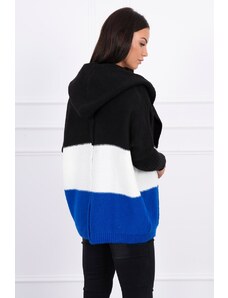 Kesi Háromszínű kapucnis pulóver fekete+ecru+mályvakék