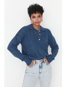 Trendyol Indigo Wide Fit puha texturált kötöttáru pulóver