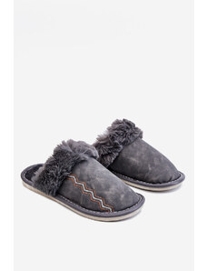 Kesi Men's warm slippers with grey fur Aron
