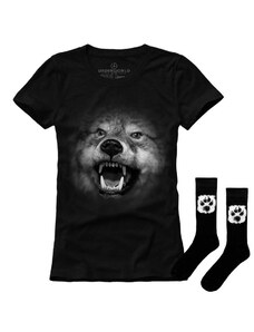 Ajándék szett UNDERWORLD Wolf / Animal footprint női póló + zokni