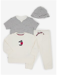 Tommy Hilfiger Set of children's T-shirt, sweatshirt, sweatpants and cap in blue-white and cream - Boys