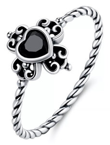 Ékszerkirály Ezüst női gyűrű fekete kristállyal, 6-os méret