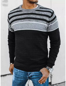BASIC Fekete férfi pulóver csíkokkal WX2042