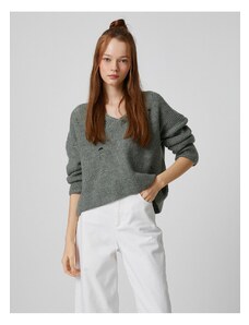 Koton V-Neck Sweater Long Sleeve Openwork Knit