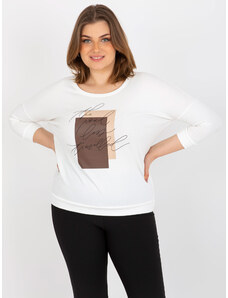 Fashionhunters Ecru blouse plus print size and 3/4 sleeves