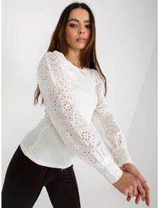 Fashionhunters White ribbed formal blouse with decorative sleeves by OCH BELLA