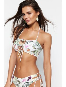 Trendyol Floral mintás pánt nélküli nyakkendős bikini felső