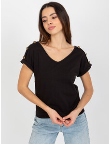 Fashionhunters Black blouse with buttons on sleeves by OCH BELLA