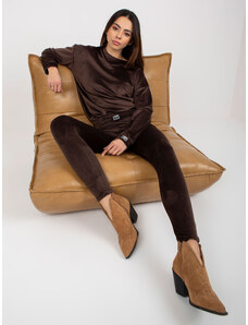 Fashionhunters Dark brown velour set with leggings