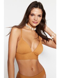 Trendyol Brown háromszög push-up fedett texturált bikini felső