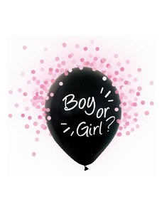 Party Boy or Girl rózsaszín konfettivel töltött léggömb, lufi 4 db-os 12 inch (30 cm)