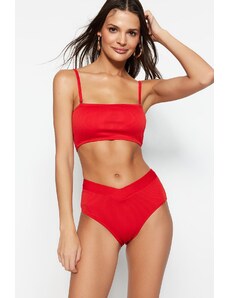 Trendyol Red V-Cut texturált magas derekú normál lábú bikini alsó