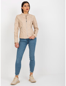 BASIC Bézs bőr női kabát -NM-KR-R23-076.96P-beige