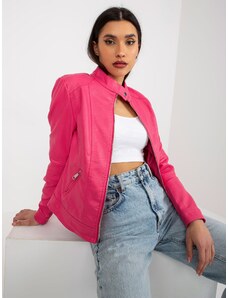 Fashionhunters Sötét rózsaszín női motoros dzseki műbőrből, zsebekkel