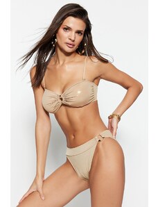 Trendyol Shiny lakk nyomtatott magas szárú bikini alsó bronz kiegészítőkkel