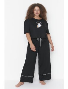 Trendyol Curve Black mintás, széles szárú kötött pizsama szett