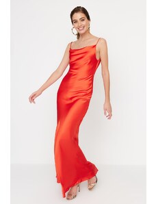 Trendyol Orange Lined Woven Satin Evening Dress