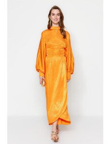 Trendyol Orange draped derék léggömb ujjú estélyi ruha
