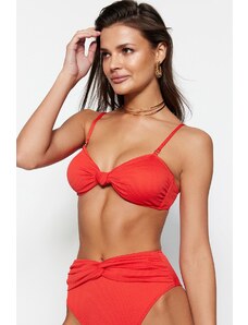 Trendyol Red pánt nélküli csomózott texturált bikini felső