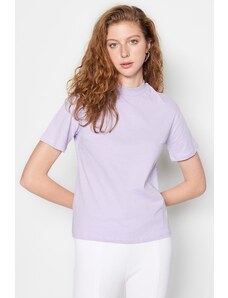 Trendyol lila stand up gallér alap kötött póló