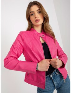 Fashionhunters Sötét rózsaszín női motoros dzseki műbőrből, béléssel