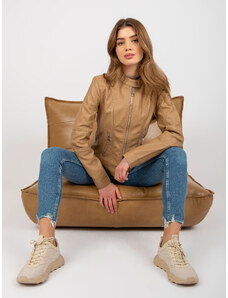 Fashionhunters Lightweight biker jacket made of artificial camel leather with pockets of Eulalia
