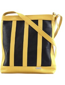 VIA55 női keresztpántos táska függőleges csíkokkal, rostbőr, sárga