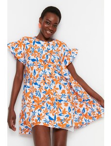 Trendyol Orange Floral széles szabású mini szőtt ruha
