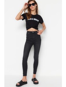 Trendyol Black High Waist Skinny Jeans with Ripped Legs