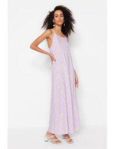 Trendyol Lilac Straight Cut Maxi szőtt viszkóz pántos mintás ruha