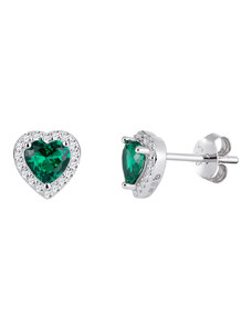 Ezüst fülbevaló Velvet Heart, szívek cirkóniával Preciosa 5371 66, zöld/emerald színben
