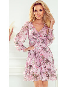 NUMOCO Virágos világos rózsaszínű sifon ruha IDA 410-1