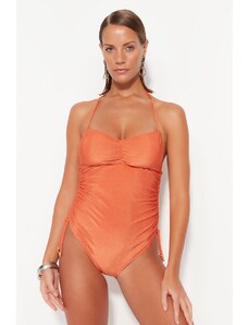 Trendyol Orange pánt nélküli rakott textúrájú magas szárú fürdőruha