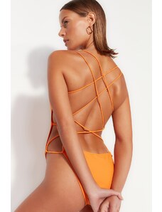 Trendyol kerek nyakú narancssárga magas szárú fürdőruha alacsony szabású háttal