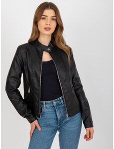 Fashionhunters Women's black motorcycle jacket made of artificial leather with stitching