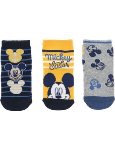 DISNEY Hármas csomag zokni babáknak Mickey egér - kék/sárga/szürke