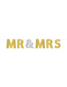 Esküvő Mr. & Mrs. csillámos papír felirat 3,65m