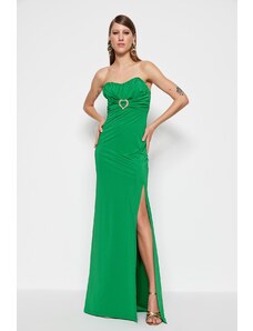 Trendyol Emerald Green bélelt kötött kiegészítő hosszú estélyi ruha
